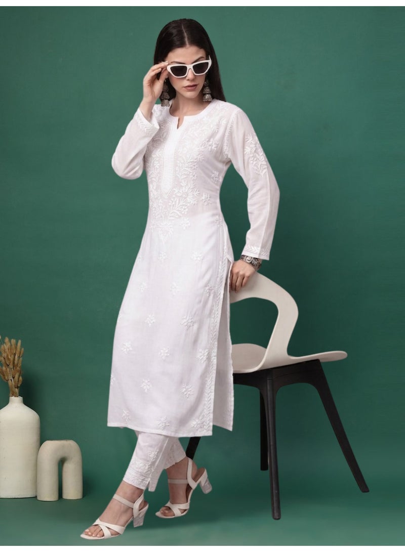 Alaya Hand Embroidered Chikankari Modal Kurta-AL4059 - Image 5