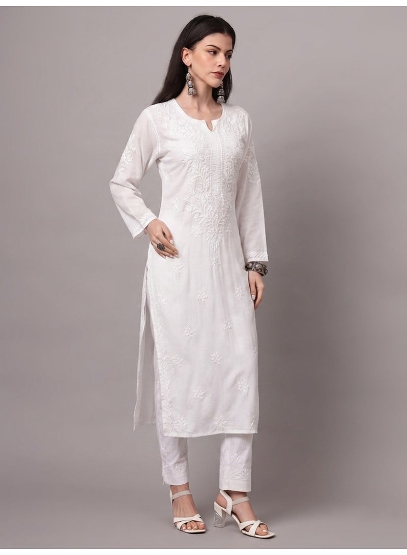 Alaya Hand Embroidered Chikankari Modal Kurta-AL4059 - Image 4