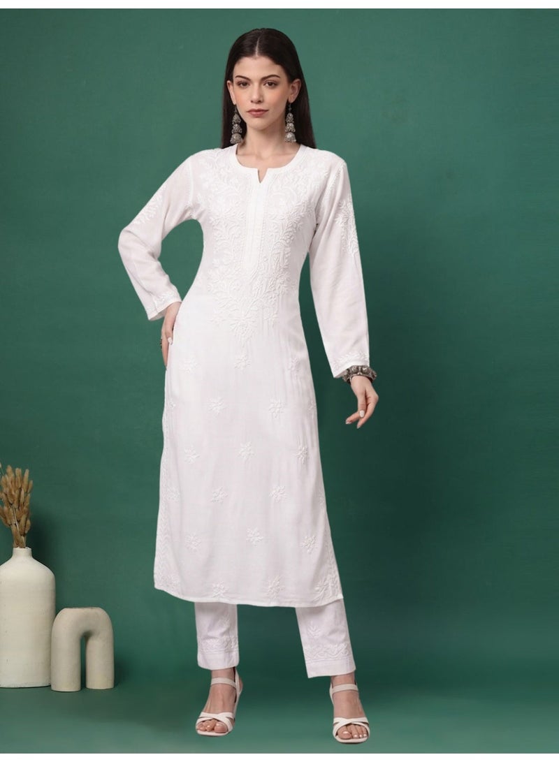 Alaya Hand Embroidered Chikankari Modal Kurta-AL4059 - Image 1