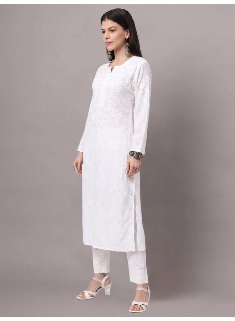 Alaya Hand Embroidered Chikankari Modal Kurta-AL4059 - Image 3