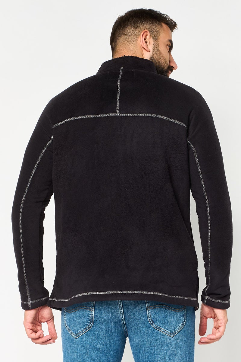 TRUE GRIT Men Half Zip Long Sleeve Solid Sweatshirt, Black - Image 2