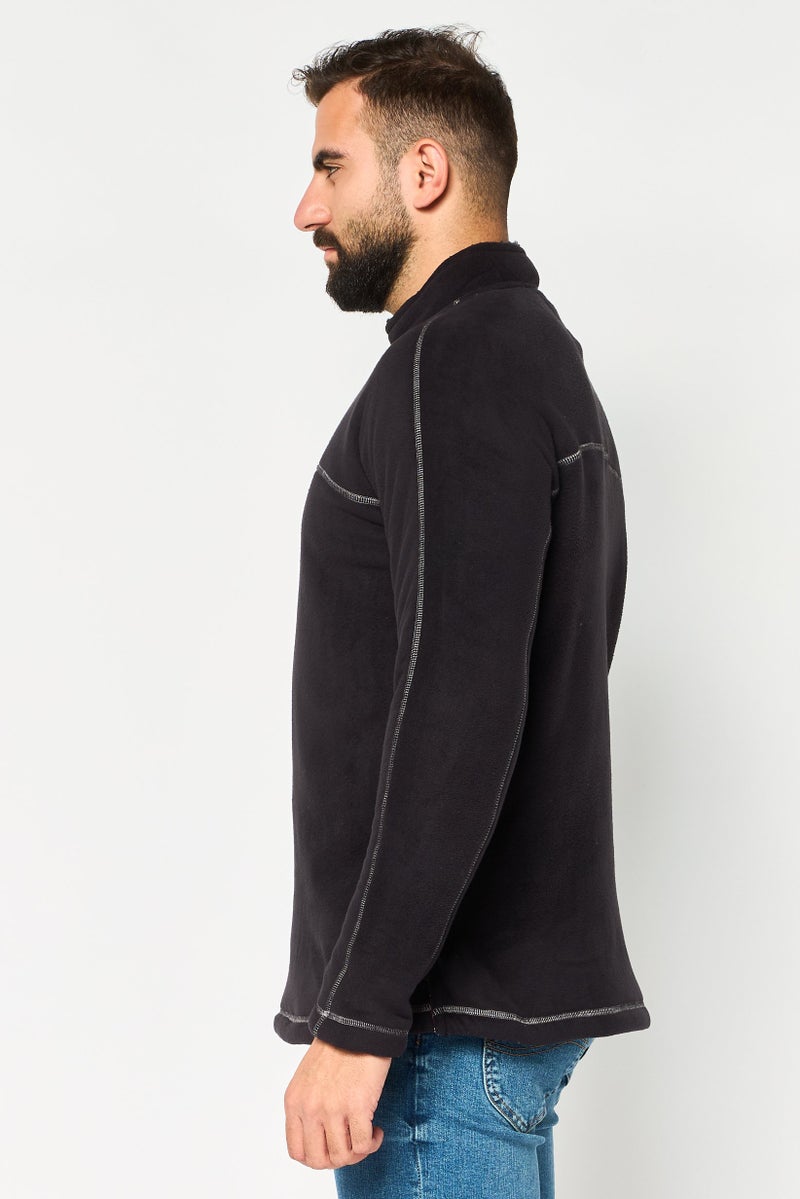 TRUE GRIT Men Half Zip Long Sleeve Solid Sweatshirt, Black - Image 4