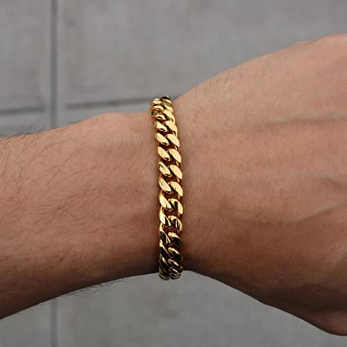 MEMGIFT Gold Plated Bracelet for Men Stainless Steel Chain Bracelets for Men Cuban Link Bracelets Trendy Curb Chain Minimalist Bracelet Women Jewelry Gifts 10mm 8inches - Image 2