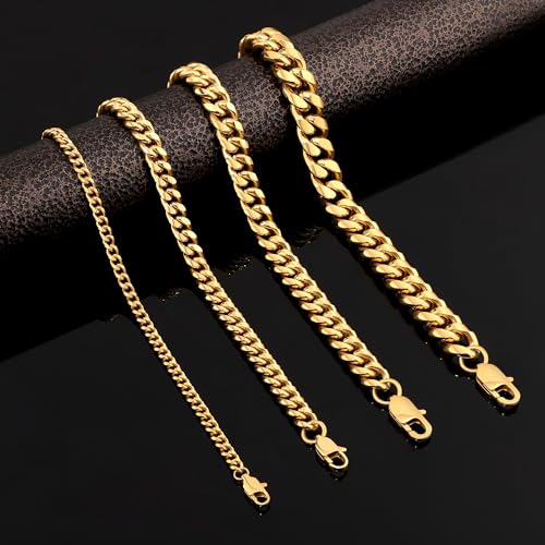MEMGIFT Gold Plated Bracelet for Men Stainless Steel Chain Bracelets for Men Cuban Link Bracelets Trendy Curb Chain Minimalist Bracelet Women Jewelry Gifts 10mm 8inches - Image 5