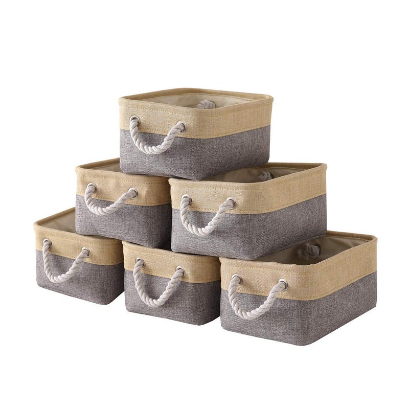 Sacyic Fabric Storage Baskets for Organizing6 Pack Small Baskets for Shelvesstorage Laundry Nursery Closets Decorative Baskets for Gifts Empty Grey  gold 118 x 78 x 51