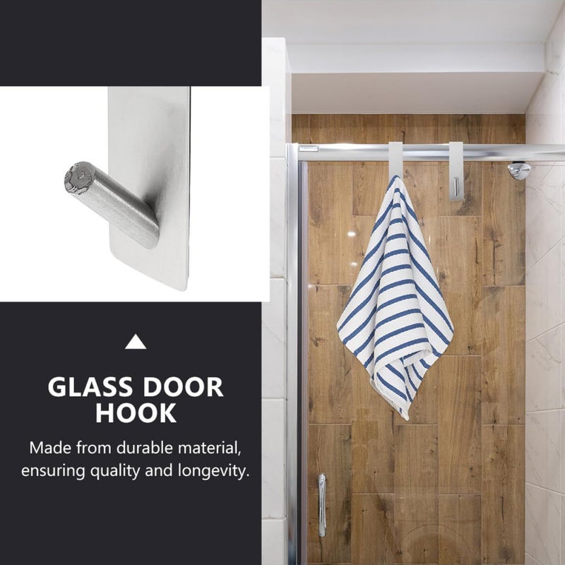 Stainless Steel Punch Free Back Door Hooks Glass Hangers 16.5cm Silver Towel Coat Storage - Image 5