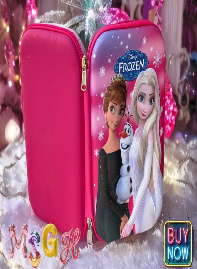 MSGH Design 7D Big Size Multipurpose Hardtop Pencil Pouch for Boys & Grils (Frozen Pink) - Image 3
