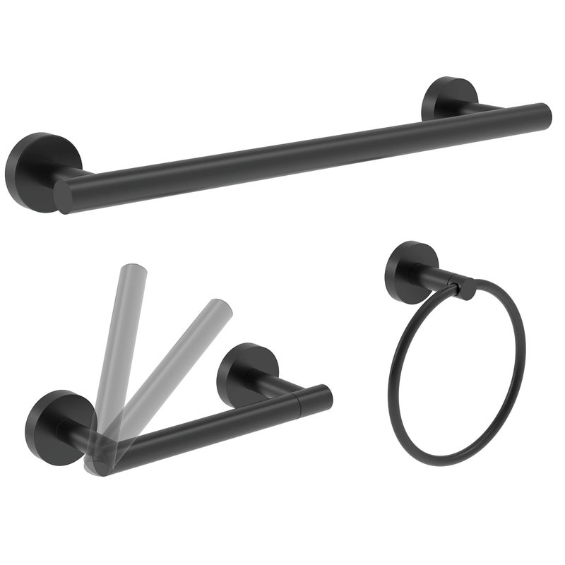 RARXTR RARXTR 3pc Bathroom Hardware Set with Matte Black Toilet Paper Holder Towel Ring Towel Bar SUS304 Stainless Steel Toilet Paper Roll Holder Wall Mount Bathroom Towel Holder Towel Rack Set 