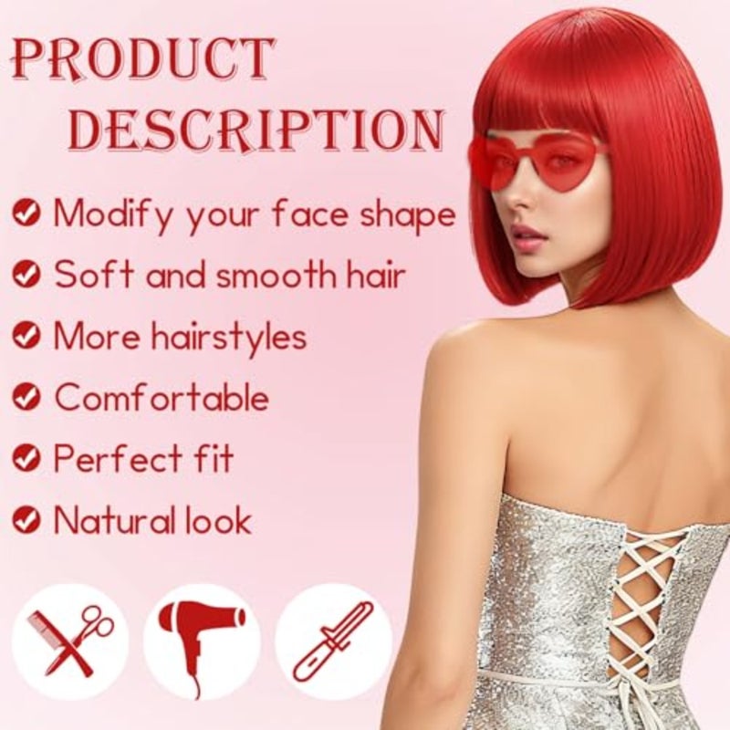 NOON2 حزمة شعر مستعار بوب مع الانفجارات القلب النظارات الشمسية للنساء، النيون البوب ​​مضحك حزب الباروكات الشعر الاصطناعية للبالغين هالوين تأثيري زي النوادي الاحتفال عيد الميلاد Party444 - Image 3