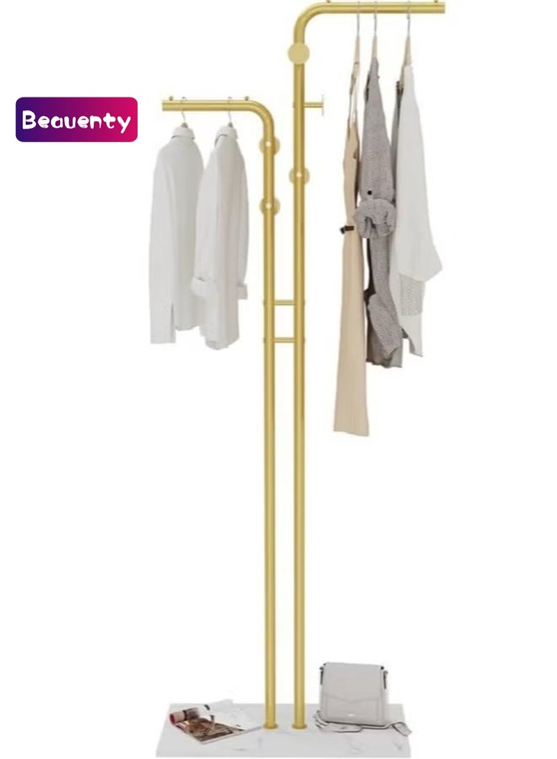 Beauenty Granite Metal Coat Rack: Gold Coat Hanger Stand Double-pole Coat Rack Sturdy coat rack stand Entryway Coats Hanger Stand with 5 Hooks for Hats, Bags, Hallway L*W*H 60x30.2x171cm - Image 1