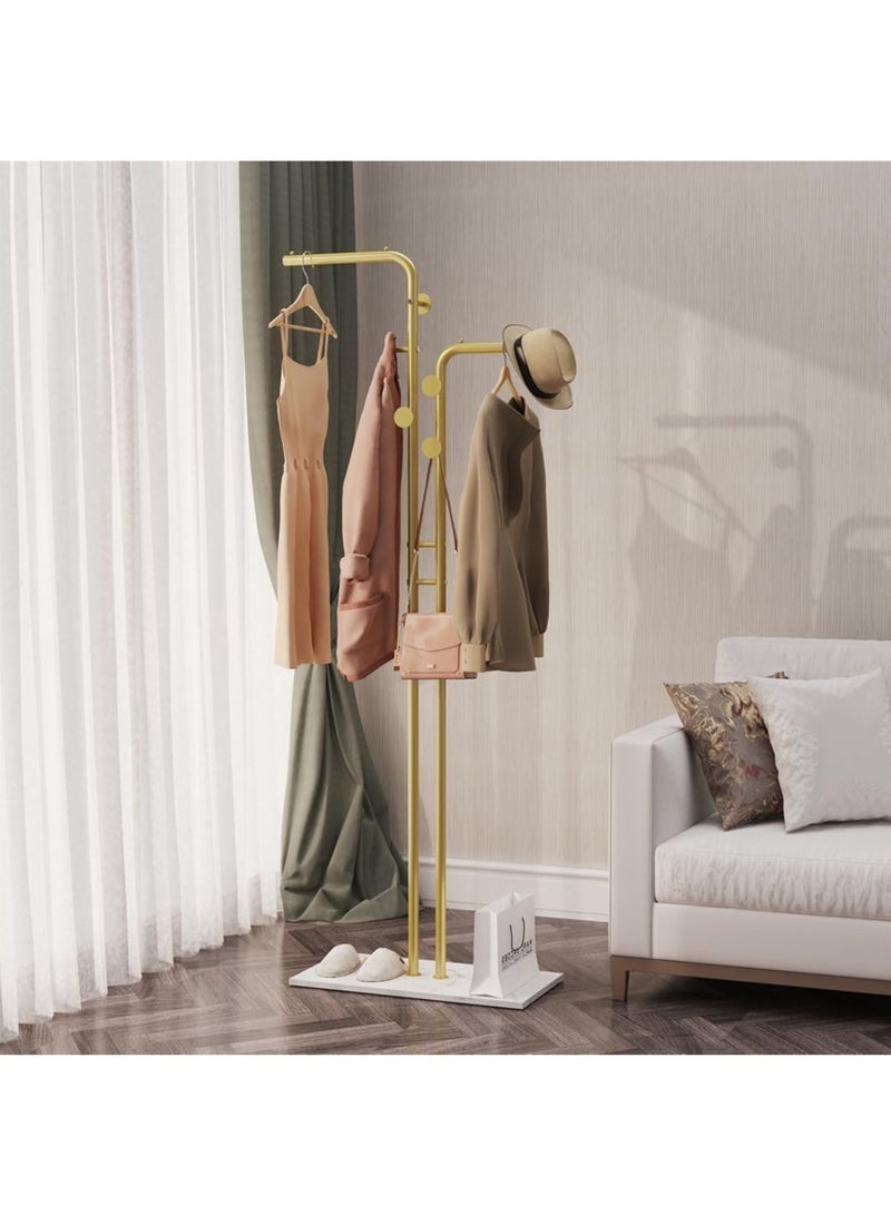 Beauenty Granite Metal Coat Rack: Gold Coat Hanger Stand Double-pole Coat Rack Sturdy coat rack stand Entryway Coats Hanger Stand with 5 Hooks for Hats, Bags, Hallway L*W*H 60x30.2x171cm - Image 5