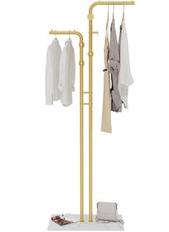 Beauenty Granite Metal Coat Rack: Gold Coat Hanger Stand Double-pole Coat Rack Sturdy coat rack stand Entryway Coats Hanger Stand with 5 Hooks for Hats, Bags, Hallway L*W*H 60x30.2x171cm  - Image 1