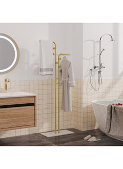 Beauenty Granite Metal Coat Rack: Gold Coat Hanger Stand Double-pole Coat Rack Sturdy coat rack stand Entryway Coats Hanger Stand with 5 Hooks for Hats, Bags, Hallway L*W*H 60x30.2x171cm  - Image 2