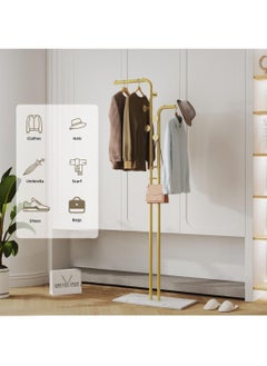 Beauenty Granite Metal Coat Rack: Gold Coat Hanger Stand Double-pole Coat Rack Sturdy coat rack stand Entryway Coats Hanger Stand with 5 Hooks for Hats, Bags, Hallway L*W*H 60x30.2x171cm  - Image 4