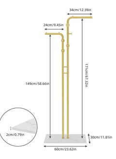Beauenty Granite Metal Coat Rack: Gold Coat Hanger Stand Double-pole Coat Rack Sturdy coat rack stand Entryway Coats Hanger Stand with 5 Hooks for Hats, Bags, Hallway L*W*H 60x30.2x171cm  - Image 3