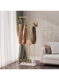 Beauenty Granite Metal Coat Rack: Gold Coat Hanger Stand Double-pole Coat Rack Sturdy coat rack stand Entryway Coats Hanger Stand with 5 Hooks for Hats, Bags, Hallway L*W*H 60x30.2x171cm  - Image 5
