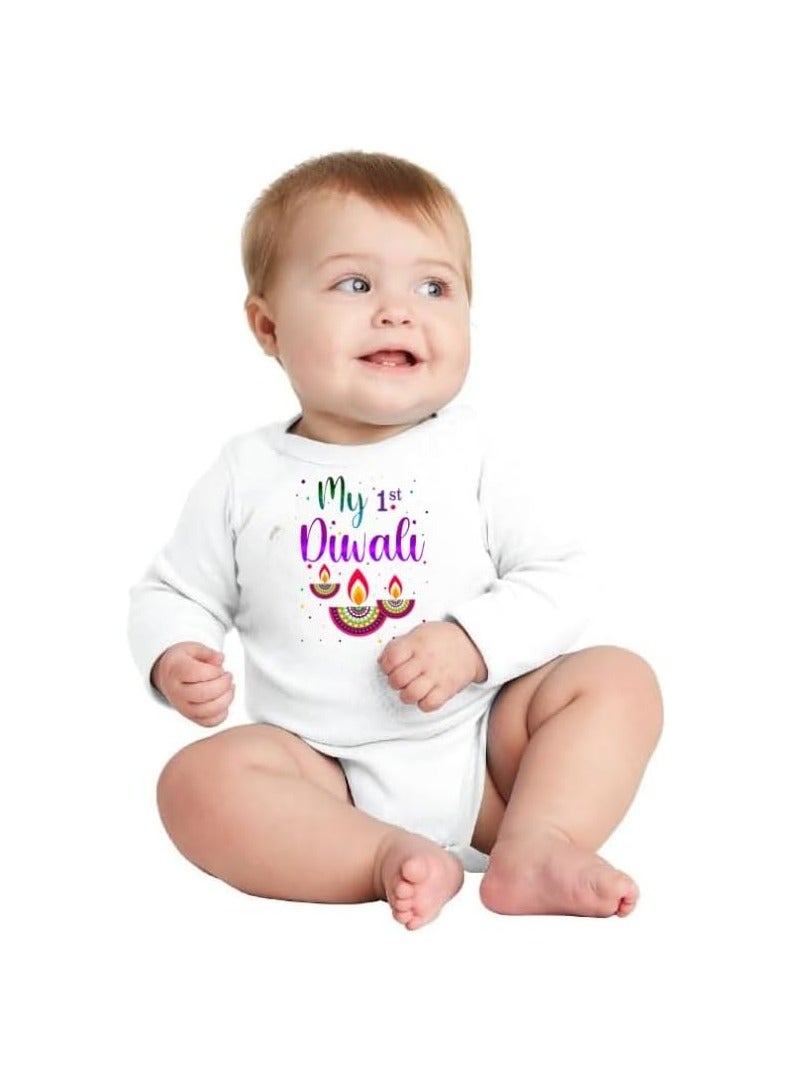 PRINTSHOP4ME Diwali Baby Romper For Celebration–Soft Cotton Full Sleeve Bodysuits For Newborns,Infants And Toddlers–Unisex Baby Onesies For Boys And Girls - Image 1