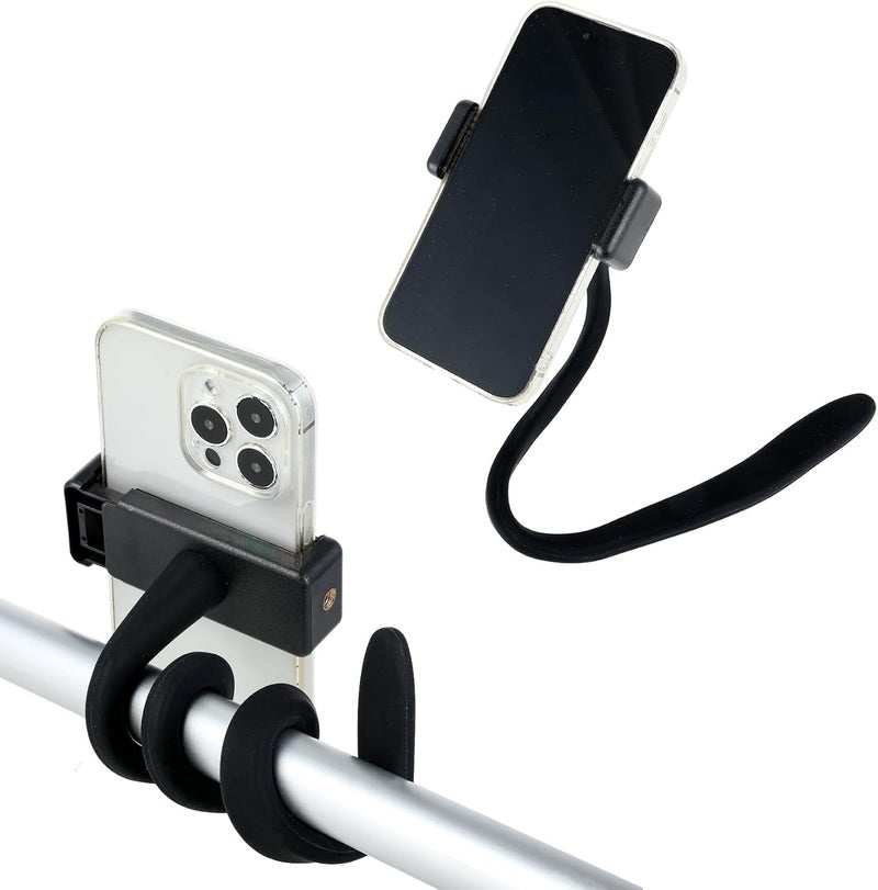 Apausvcm Stroller Phone Holder Portable Flexible Cell Phone Holder Stand with Nonskidding Arm Grip Soft Alloy Phone Clamp Stroller Accessories for Baby Buggy Desk Handlebar Treadmill Pushchair - Image 1