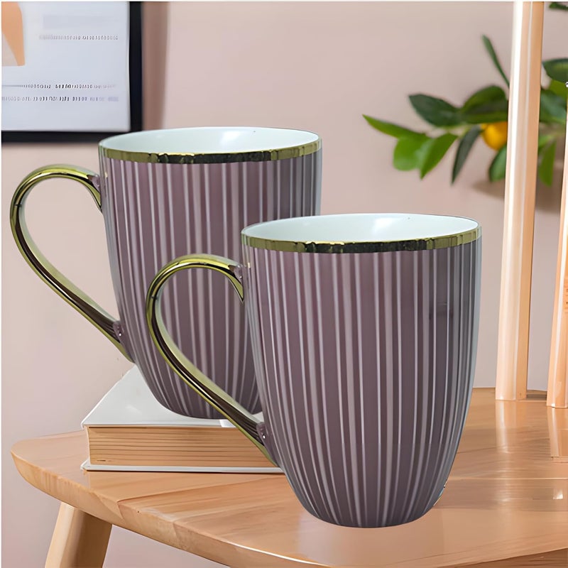 Lemon Tree Porcelain Ceramic TeaCoffee Mug Set 360 ml Set of 2 Stylish Design Ideal for Daily Use Gifting Fine Porcelain with Gold Rim Handle Purple - Image 1