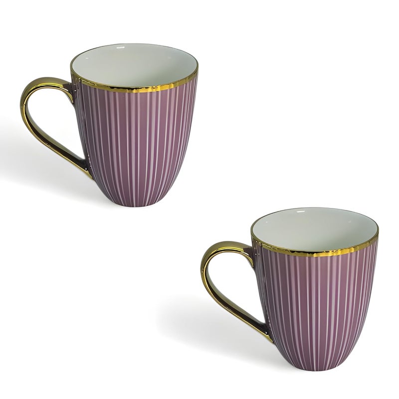 Lemon Tree Porcelain Ceramic TeaCoffee Mug Set 360 ml Set of 2 Stylish Design Ideal for Daily Use Gifting Fine Porcelain with Gold Rim Handle Purple - Image 4