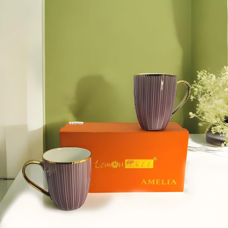 Lemon Tree Porcelain Ceramic TeaCoffee Mug Set 360 ml Set of 2 Stylish Design Ideal for Daily Use Gifting Fine Porcelain with Gold Rim Handle Purple - Image 2