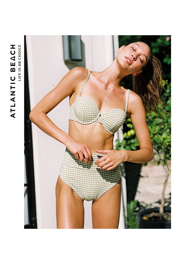 Atlanticbeach Atlantic Beach New French Retro Swimsuit Women Hot Spring Split Type Swimsuit Slimming High-end Sense New Plaid Bikini - Image 2