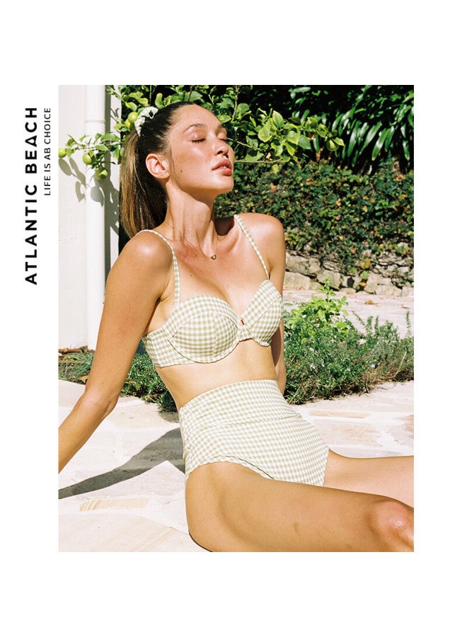 Atlanticbeach Atlantic Beach New French Retro Swimsuit Women Hot Spring Split Type Swimsuit Slimming High-end Sense New Plaid Bikini - Image 3