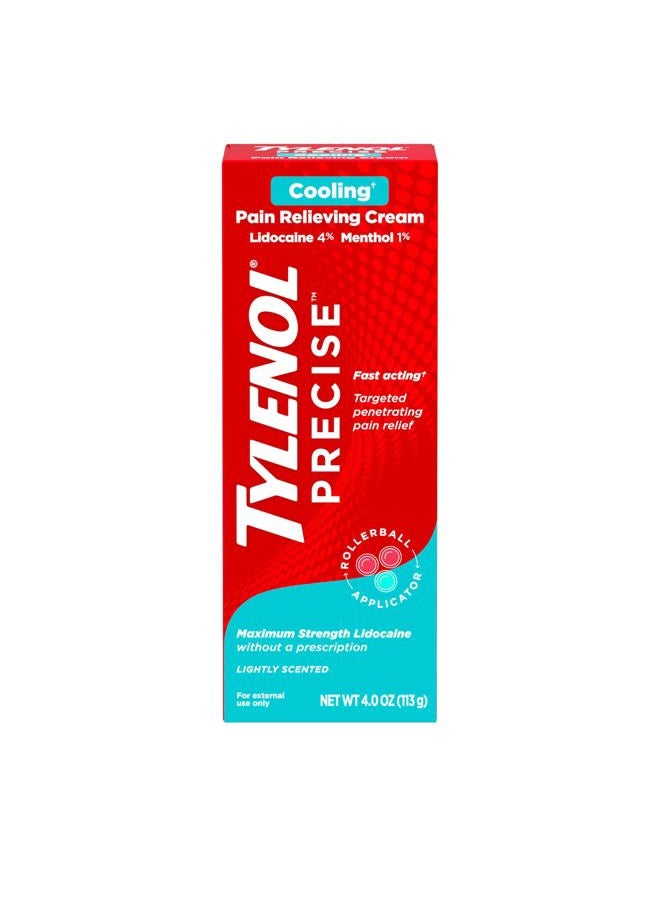 Tylenol Precise Cooling Pain Relieving Cream, Maximum Strength 4% Lidocaine & 1% Menthol Cream for Joint Pain, Fast-Acting, Penetrating Pain Relieving Cream, Light Scent, 4oz - Image 1
