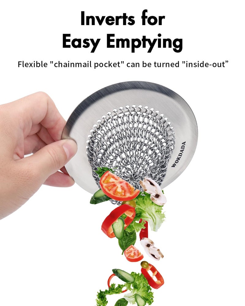 Wokdada Revolutionary Kitchen Sink Drain Strainer/Patented Reversible Chain Mesh, Effortless Cleaning & Debris Catcher, Large Capacity, No Clog, 304 Stainless Steel & Rust-Proof/Handmade - Image 2