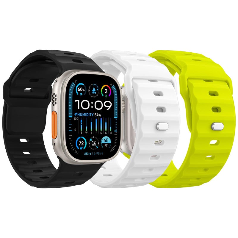 MoKo 3Pack Ocean Band Compatible with Apple Watch Ultra 3/2/1 49mm,S11/S10 46mm,9/8/7 45mm,SE3/SE2/SE/6/5/4 44mm,3/2/1 42mm, Silicone Replacement Strap Sport Wrist Band for Men Women,F/W/B - Image 1