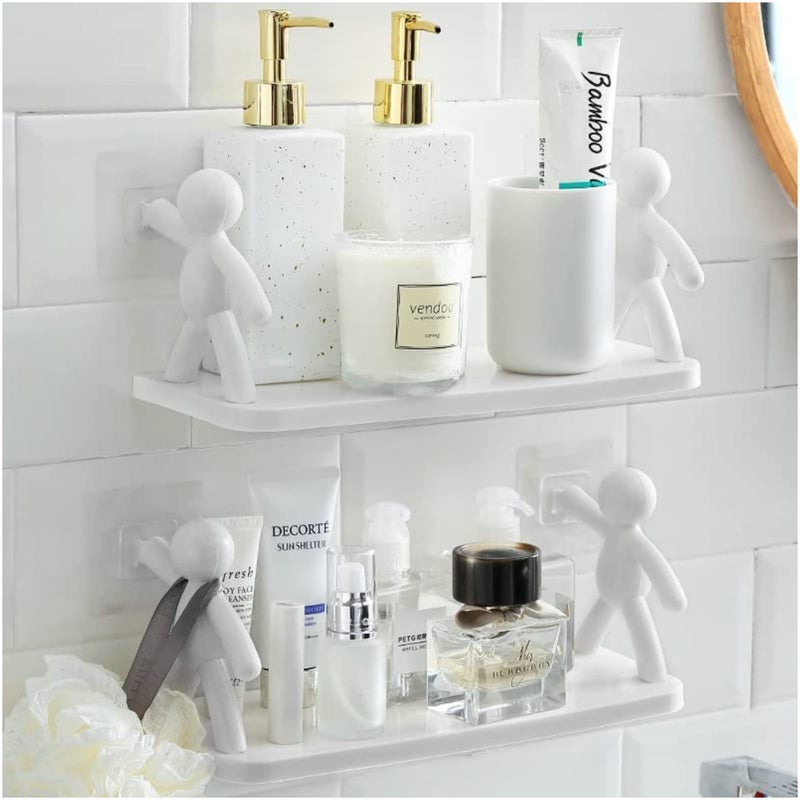 Shynora 2-Pack Multipurpose Bathroom/Kitchen Storage Organizer Rack Wall Mounted Floating Shelf-Shelves (No Drilling) Bathroom Accessories - ABS Platstic Material (White) - Image 1