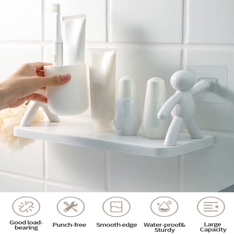Shynora 2-Pack Multipurpose Bathroom/Kitchen Storage Organizer Rack Wall Mounted Floating Shelf-Shelves (No Drilling) Bathroom Accessories - ABS Platstic Material (White) - Image 2