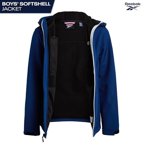 Reebok Boys Softshell Jacket - Soft Cozy Brushed Sherpa Fleece Lined Softshell Winter Coat Hooded Windbreaker Jacket for Boys, Size 8, Batik Blue - Image 2