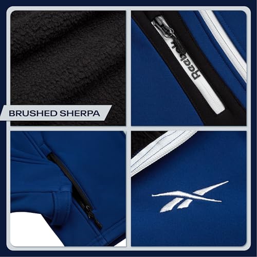 Reebok Boys Softshell Jacket - Soft Cozy Brushed Sherpa Fleece Lined Softshell Winter Coat Hooded Windbreaker Jacket for Boys, Size 8, Batik Blue - Image 3