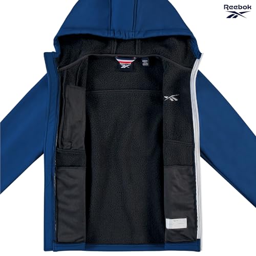 Reebok Boys Softshell Jacket - Soft Cozy Brushed Sherpa Fleece Lined Softshell Winter Coat Hooded Windbreaker Jacket for Boys, Size 8, Batik Blue - Image 4