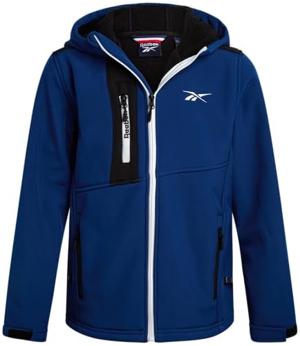 Reebok Boys Softshell Jacket - Soft Cozy Brushed Sherpa Fleece Lined Softshell Winter Coat Hooded Windbreaker Jacket for Boys, Size 8, Batik Blue - Image 1