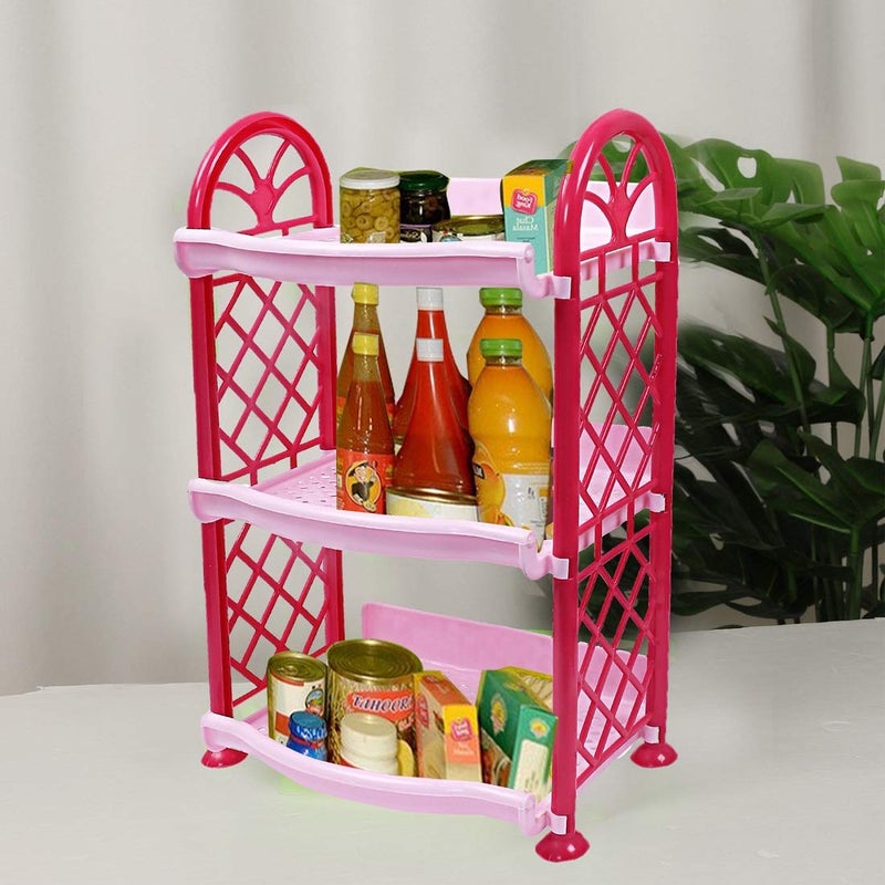 Kuber Industries Plastic 3 Layer Multipurpose Storage Organizer Rack for Kitchen, Bathroom, Living Room, Bedroom (Pink)- CTKTC037682 - Image 2
