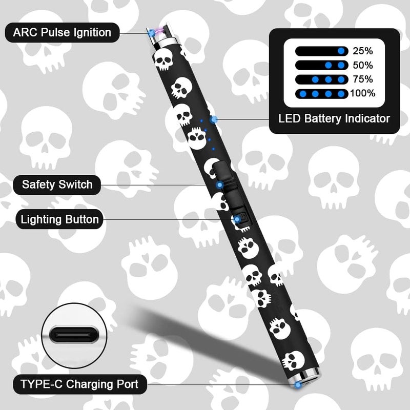 SUPRUS Electric Candle Lighter USB Type C Rechargeable Lighter with Upgraded LED Battery Display Safety Switch Flameless Plasma Windproof for Candle Cooking BBQs Fireworks (Skull) - Image 3