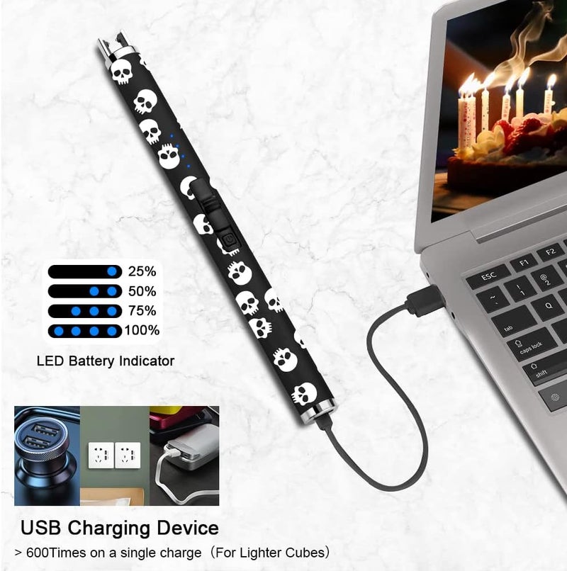 SUPRUS Electric Candle Lighter USB Type C Rechargeable Lighter with Upgraded LED Battery Display Safety Switch Flameless Plasma Windproof for Candle Cooking BBQs Fireworks (Skull) - Image 5