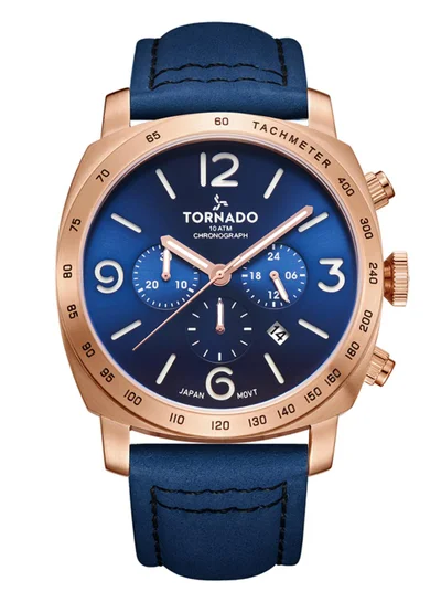 تورنيدو ساعة تورنادو لومينا كرونوسفير للرجال بحركة كوارتز يابانية، مينا كرونوغراف وسوار جلد سويدي - أزرق