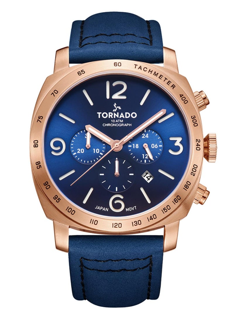 Tornado LUMINA CHRONOSPHERE Men's Japan Quartz Movement Watch, Chronograph Display and Suede Leather Strap - T9102-RLNN, Blue - Image 1
