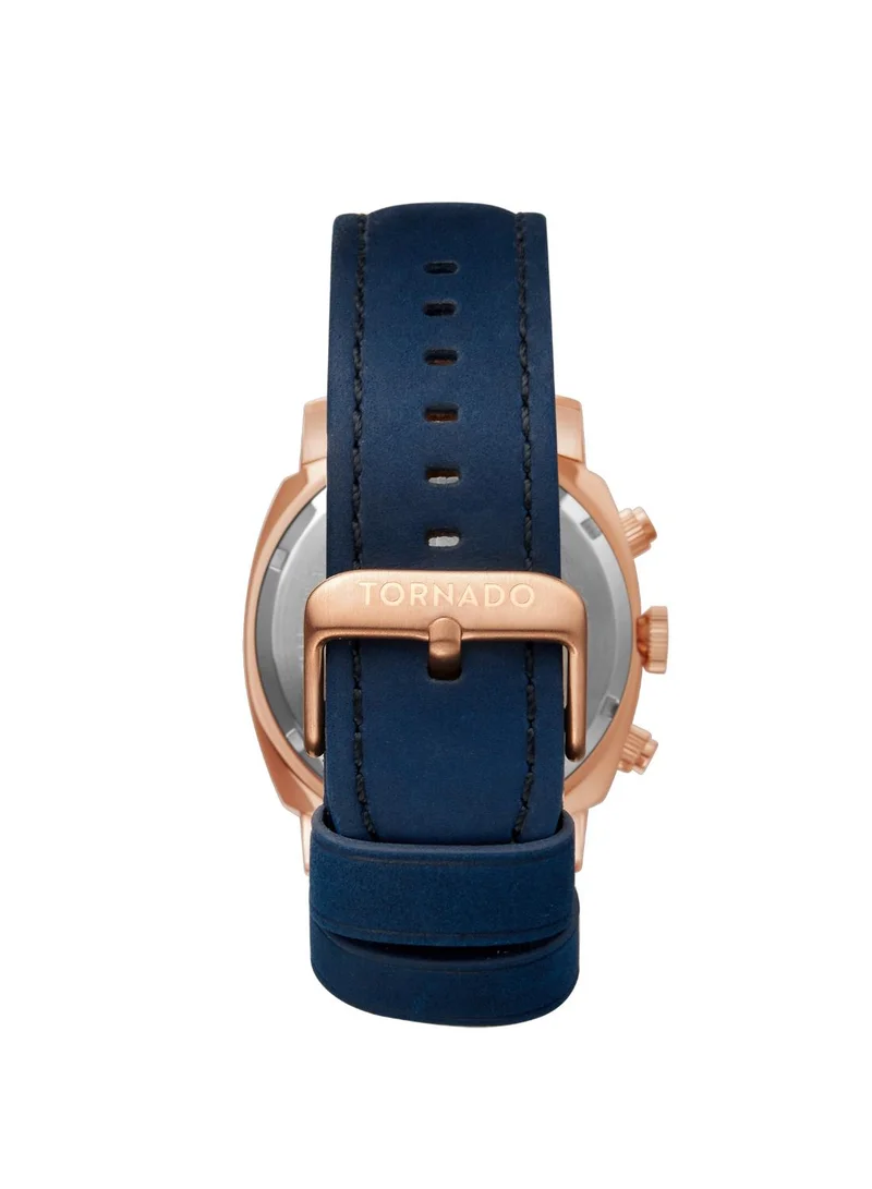 TORNADO Tornado LUMINA CHRONOSPHERE Men's Japan Quartz Movement Watch, Chronograph Display and Suede Leather Strap - T9102-RLNN, Blue