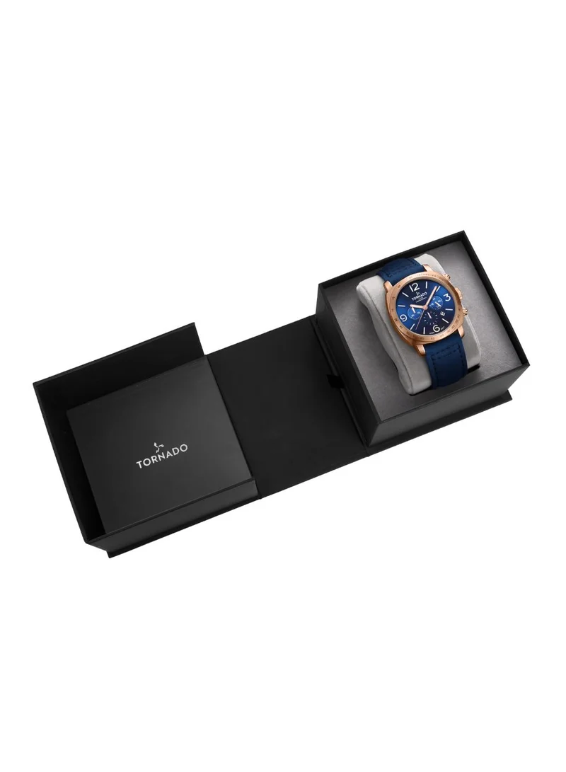 TORNADO Tornado LUMINA CHRONOSPHERE Men's Japan Quartz Movement Watch, Chronograph Display and Suede Leather Strap - T9102-RLNN, Blue
