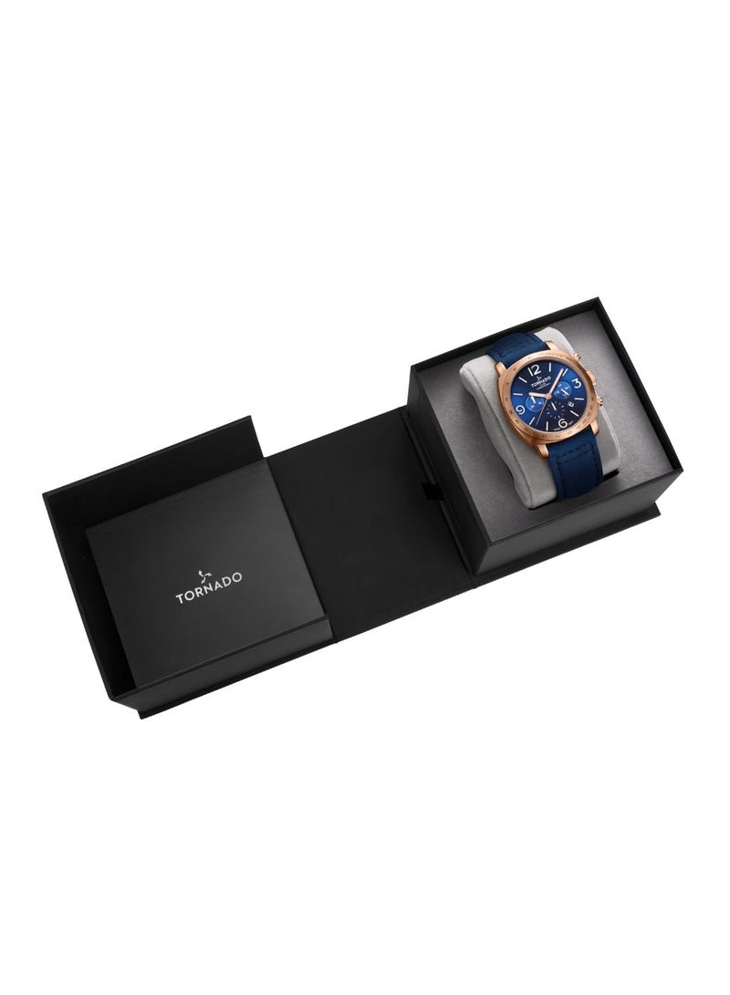 Tornado LUMINA CHRONOSPHERE Men's Japan Quartz Movement Watch, Chronograph Display and Suede Leather Strap - T9102-RLNN, Blue - Image 4