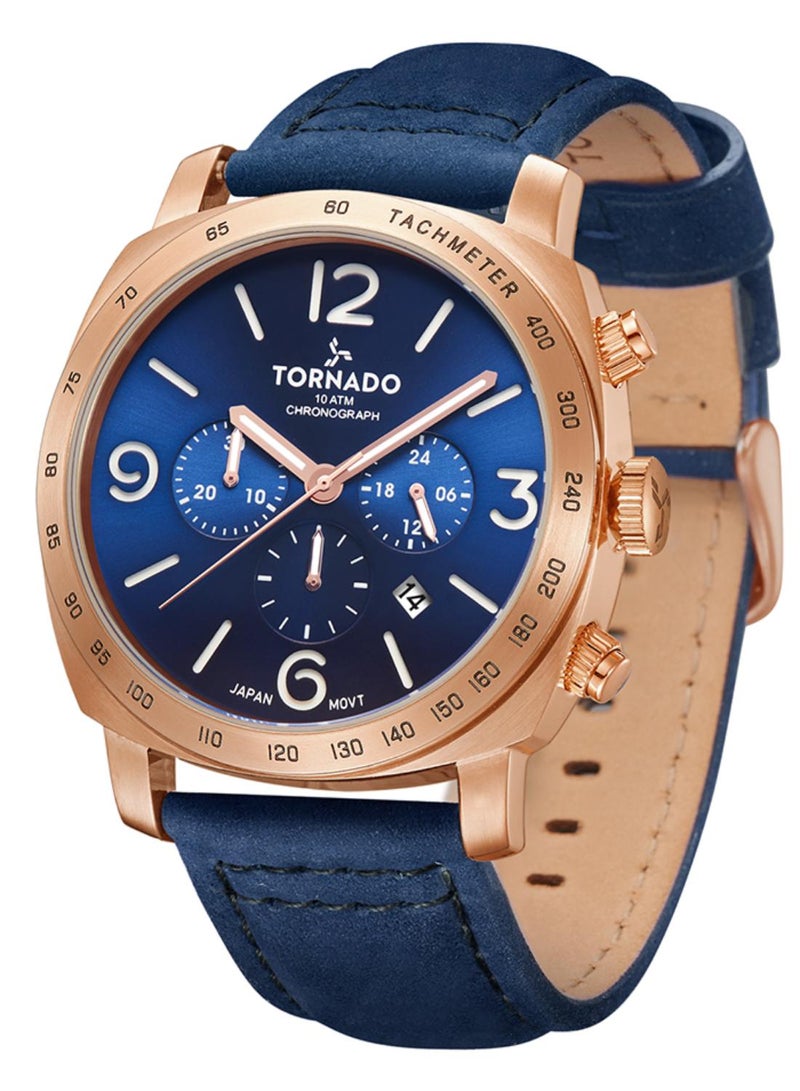 Tornado LUMINA CHRONOSPHERE Men's Japan Quartz Movement Watch, Chronograph Display and Suede Leather Strap - T9102-RLNN, Blue - Image 2