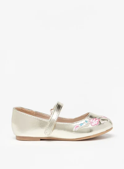 Flora Bella By Shoexpress Girl's Embroidered Ballerinas with Hook and Loop Closure