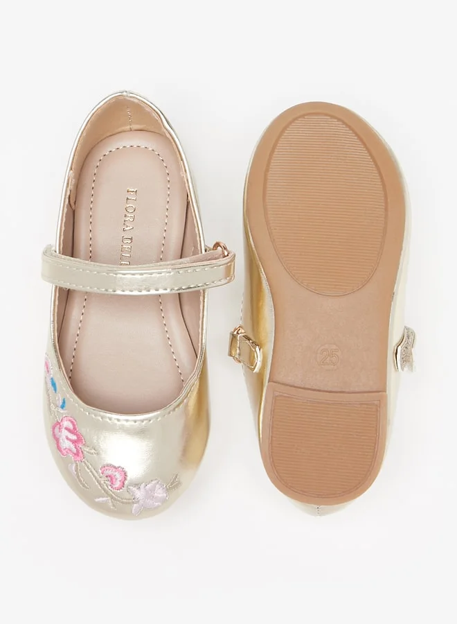 فلورا بيلا من شو إكسبرس Girl's Embroidered Ballerinas with Hook and Loop Closure