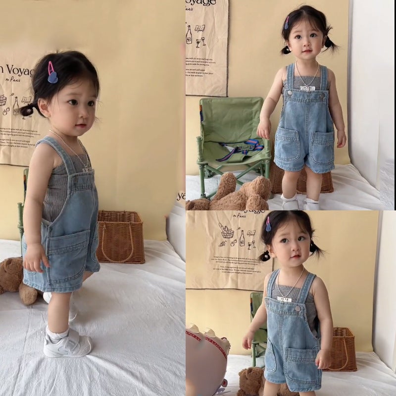 Girls' Denim Overalls Shorts Korean Children'S Clothing Baby Boys And Girls Loose Shorts Casual Pants Summer J1002 - Image 3