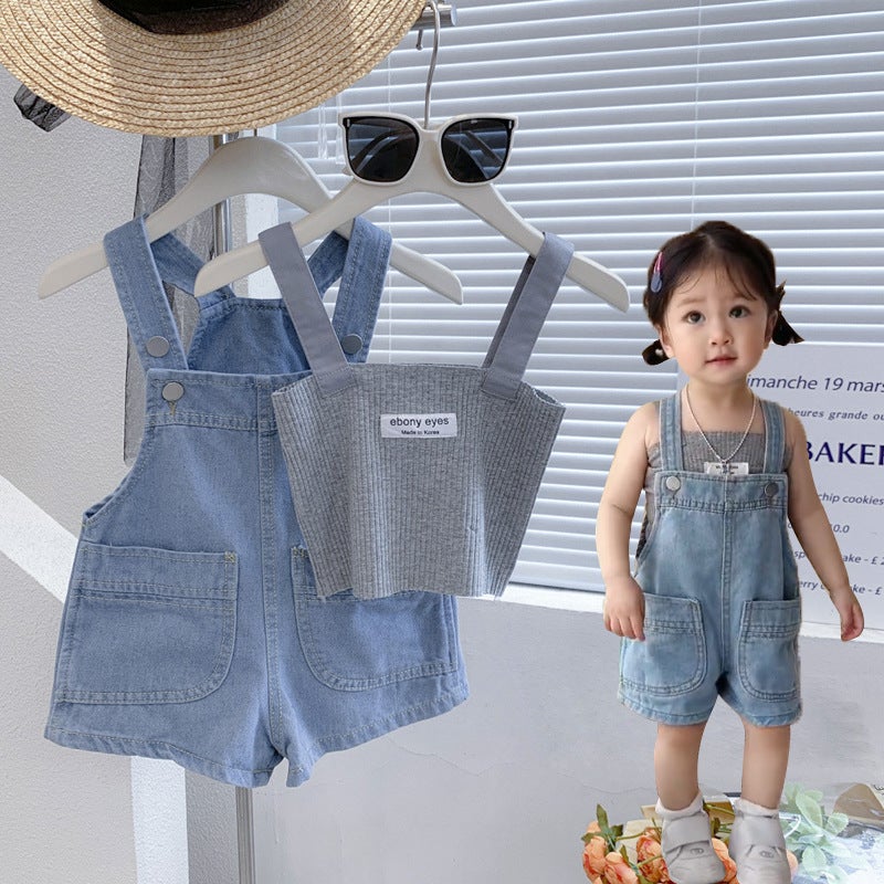 Girls' Denim Overalls Shorts Korean Children'S Clothing Baby Boys And Girls Loose Shorts Casual Pants Summer J1002 - Image 2