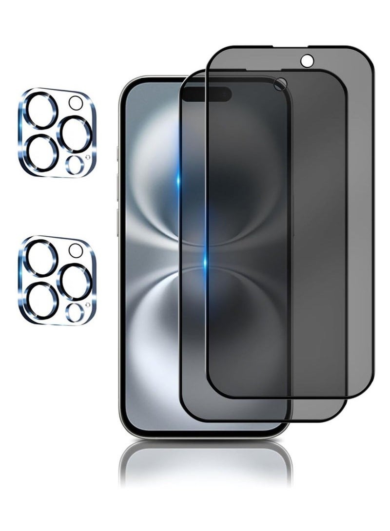 JAJEEK 2 PACK iPhone 16 Pro Privacy Screen Protector + 2 PACK Camera Lens Protector | Ultra 9H+ Tempered Glass | Full Coverage Screen & Camera Protection | Anti-Glare, Scratch-Resistant, Full HD Clarity - Image 1